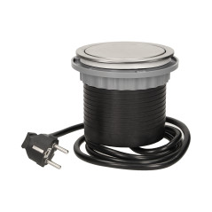 Möbeluttag med 10 cm utdragbart från bordsskivan med 1,5 m kabel, 4x2P+Z, rostfritt stål.