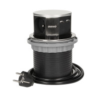 Gniazdo meblowe ?10cm wysuwane z blatu z ładowarką USB i przewodem 1,5m, 3x2P+Z, 2xUSB, INOX