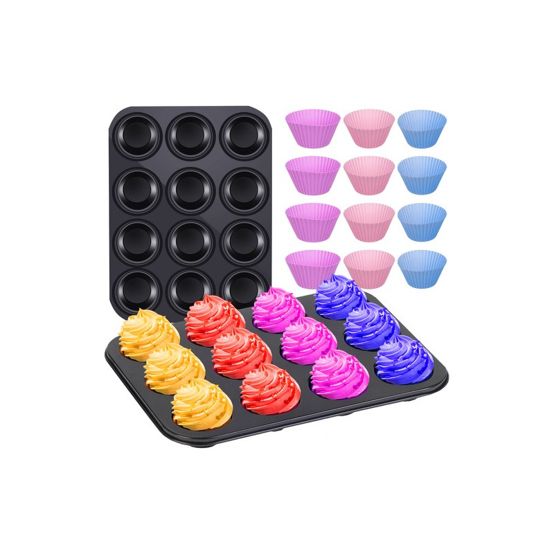 Bakplåt + 12 silikonformar