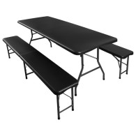 Trädgårdsbord med utfällbara 180 cm + 2 bänkar - svart.