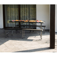 Trädgårdsbord med utfällbara 180 cm + 2 bänkar - svart.
