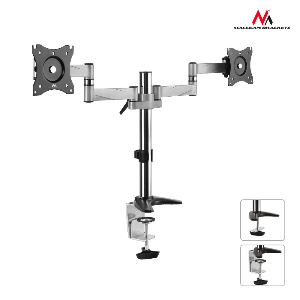 MC-714 44490 Skrivbordsfäste för två LCD-skärmar 13-27 tum 8 kg aluminium