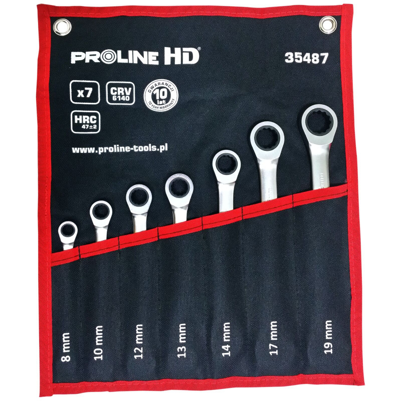 35487 Ringnyckelset, 7-delars räcknyckel med spärrfunktion (8-19mm), CV, ProlineHD