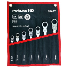 35497 Ringnyckelset, ledad ratsch, 7 delar (8-19mm), CV, Proline HD