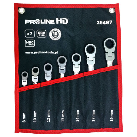 35497 Ringnyckelset, ledad ratsch, 7 delar (8-19mm), CV, Proline HD