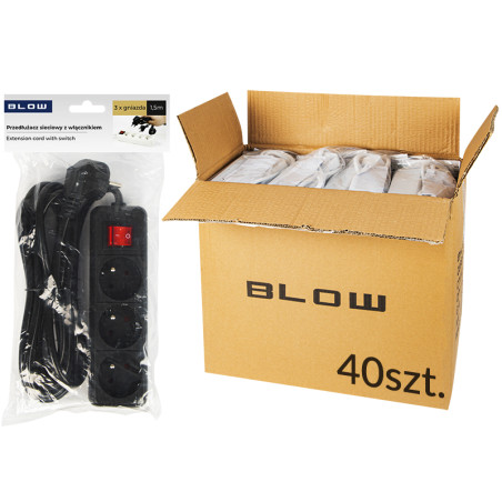 98-570 - Förlängningssladd pr-370wsp 3-uttag med jordning + strömbrytare 1,5m svart 3x1,5mm förpackning