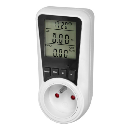 Tvåtakts elmätare, energikalkylator med LCD-skärm, 2 separata tariffer, inbyggt batteri, 16A 230V.