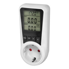 Tvåtakts elmätare, energikalkylator med LCD-skärm, 2 separata tariffer, inbyggt batteri, 16A 230V, Schuko-version.