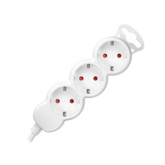 Förlängningssladd 3-vägs 2P+Z (Schuko), 1,5m H05VV-F 3x1,5mm2, Imax-16A, platt stickpropp, vit