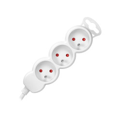 Förlängningssladd 3-vägs 2P+Z, 1,5m H05VV-F 3x1,5mm2, Imax-16A, platt kontakt, vit