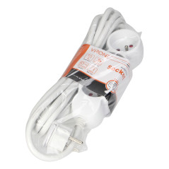 Förlängningskabel 3-vägs 2P+Z, 3m H05VV-F 3x1,5mm2, Imax-16A, platt kontakt, vit