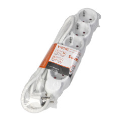 Förlängningssladd 5-vägs 2P+Z (Schuko), 1,5m H05VV-F 3x1,5mm2, Imax-16A, platt kontakt, vit