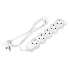 Förlängningssladd 5-vägs 2P+Z (Schuko), 3m H05VV-F 3x1,5mm2, Imax-16A, platt stickkontakt, vit