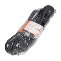 Förlängningssladd 5-vägs 2P+Z, 1,5m H05VV-F 3x1,5mm2, Imax-16A, platt stickpropp, svart