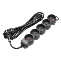 Förlängningskabel 5-vägs 2P+Z, 3m H05VV-F 3x1,5mm2, Imax-16A, platt stickpropp, svart