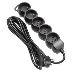 Förlängningskabel 5-vägs 2P+Z, 3m H05VV-F 3x1,5mm2, Imax-16A, platt stickpropp, svart