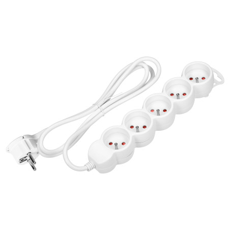 Förlängningskabel 5-vägs 2P+Z, 1,5m H05VV-F 3x1,5mm2, Imax-16A, platt kontakt, vit