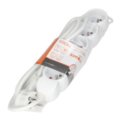 Förlängningskabel 5-vägs 2P+Z, 1,5m H05VV-F 3x1,5mm2, Imax-16A, platt kontakt, vit