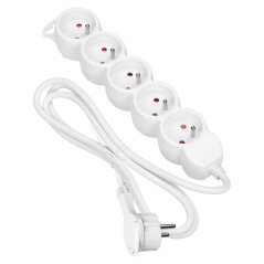 Förlängningskabel 5-vägs 2P+Z, 1,5m H05VV-F 3x1,5mm2, Imax-16A, platt kontakt, vit