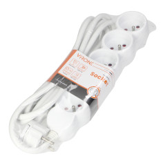 Förlängningssladd 5-vägs 2P+Z, 3m H05VV-F 3x1,5mm2, Imax-16A, platt stickpropp, vit