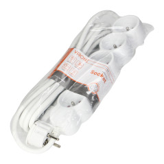 Förlängningssladd 5-vägs 2P+Z, 5m H05VV-F 3x1,5mm2, Imax-16A, platt stickpropp, vit