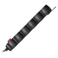 Förlängningssladd 5-vägs 2P+Z, med strömbrytare, 3m H05VV-F 3x1,5mm2, Imax-16A, platt stickpropp, svart