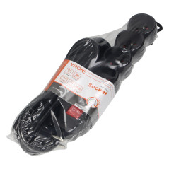 Förlängningssladd 5-vägs 2P+Z, med strömbrytare, 5m H05VV-F 3x1,5mm2, Imax-16A, platt stickpropp, svart