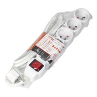 Przedłużacz 5-krotny 2P+Z, z wyłącznikiem, 3m H05VV-F 3x1,5mm2, Imax-16A, płaska wtyczka, biały