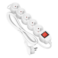 Przedłużacz 5-krotny 2P+Z, z wyłącznikiem, 3m H05VV-F 3x1,5mm2, Imax-16A, płaska wtyczka, biały