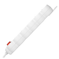 Förlängningssladd 5-vägs 2P+Z, med strömbrytare, 5m H05VV-F 3x1,5mm2, Imax-16A, platt stickpropp, vit
