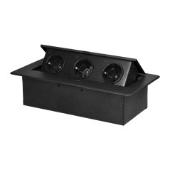 Möbeluttag infällt i bord med platt fräst kant, 3x2P+Z (Schuko), svart