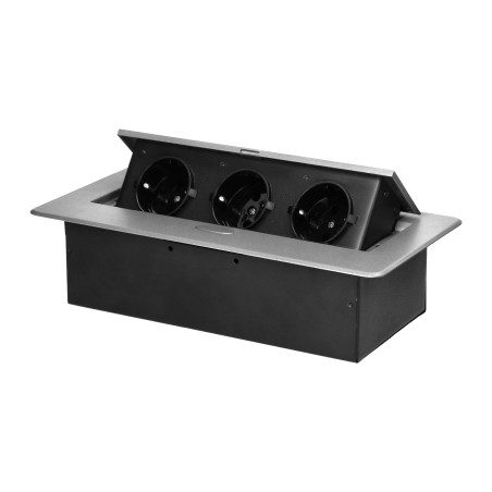 Möbeluttag infällt i bordsskiva med platt fräst kant, 3x2P+Z (Schuko), silver | HandlaSmidigt.se