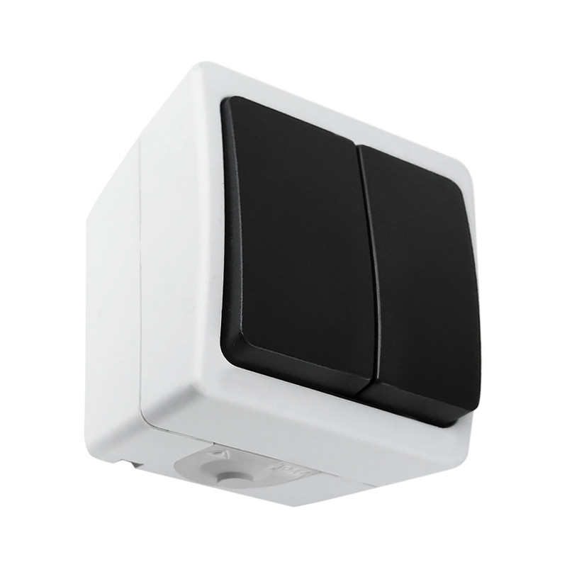 Dubbelstiftskontakt AQUATIC MINI IP 54 Vit-Svart, 10 stycken