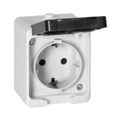 Utomhus enkeluttag 2P+Z Schuko AQUATIC MINI IP 54 vit-svart | HandlaSmidigt.se