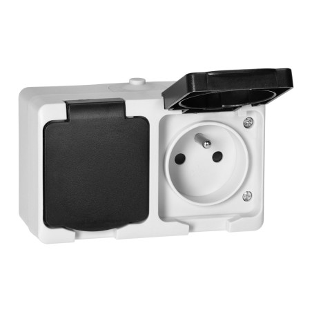 Dubbel uttag 2X2P+Z AQUATIC MINI IP 54 vit-svart