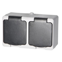 Dubbel uttag 2X2P+Z AQUATIC MINI IP 54 vit-svart | HandlaSmidigt.se