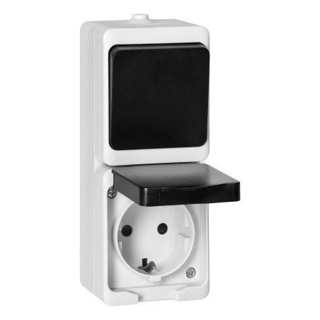 Enpolig kontakt + 2P+Z Schuko AQUATIC MINI IP 54 vit-svart uttag