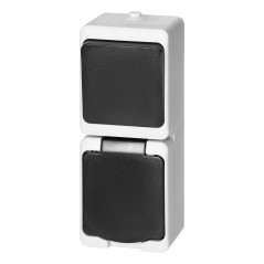 Enpolig kontakt + 2P+Z Schuko AQUATIC MINI IP 54 vit-svart uttag | HandlaSmidigt.se