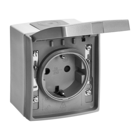 Utomhus vägguttag 2P+Z Schuko AQUATIC PRO IP 55 i grått-grafit