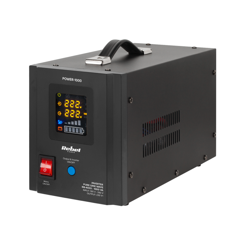 Nödströmsaggregat Rebel POWER-1000 - omvandlare med ren sinusvåg och laddningsfunktion 12V 230V 1000VA/700W.