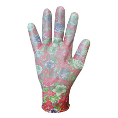 Trädgårdshandskar täckta med PU, ros mönster, storlek 7.