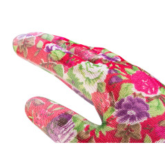 Trädgårdshandskar täckta med PU, ros mönster, storlek 9.