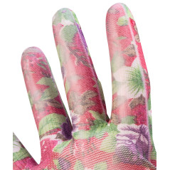 Trädgårdshandskar täckta med PU, ros mönster, storlek 9.