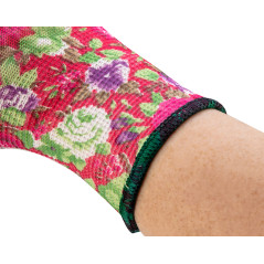 Trädgårdshandskar täckta med PU, ros mönster, storlek 9.