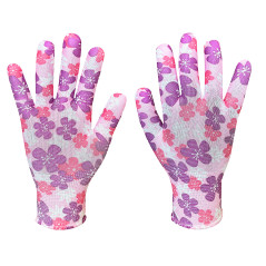 Trädgårdshandskar, polyester, blommigt mönster, storlek 7.