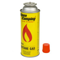 Gaspatron 400 ml Alpen Camping. certifikat: Pi 0875, EN417-kompatibel, isobutan, arbetsområde -10°C till +40°C, IK004.