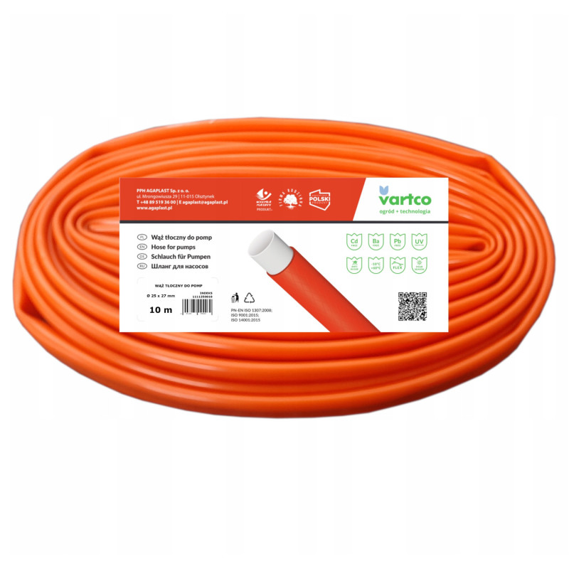 Slang för en tryckslang för Vartco nedsänkbara pumpar med en diameter på 1 1/4 tum (32 mm) och en längd på 10 meter.