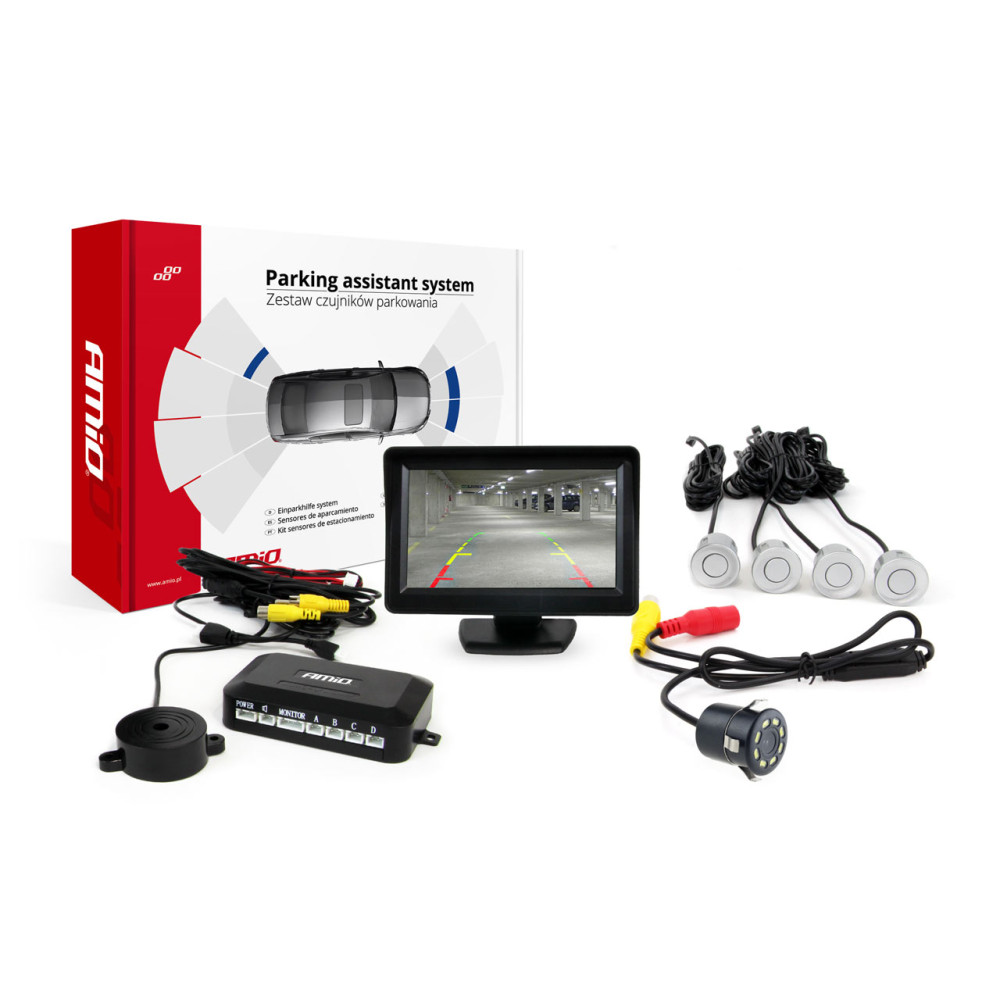 Parkeringssensorset TFT01 4,3' med kamera HD-308-LED 4 sensorer silver