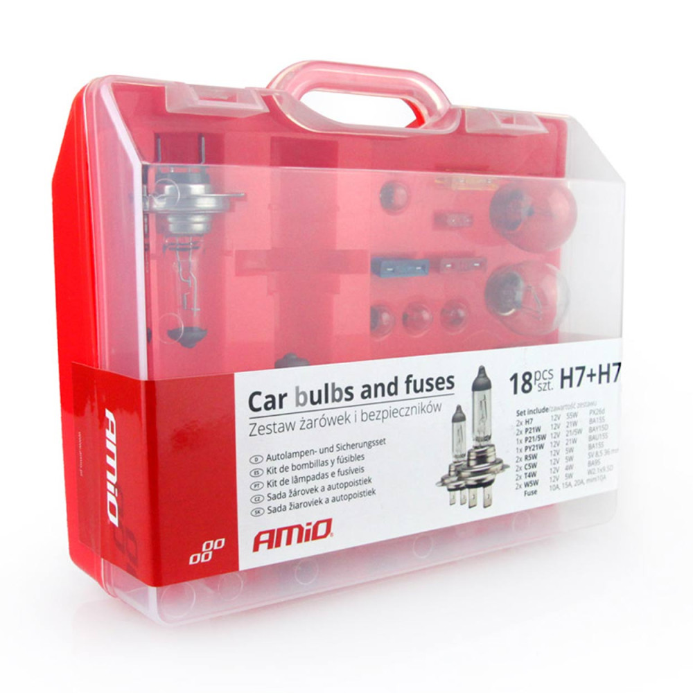 Paket med lampor och säkringar behållare 18 st 2xh7 amio-01494 Paket med lampor och säkringar behållare 18 st 2xh7 amio-01494