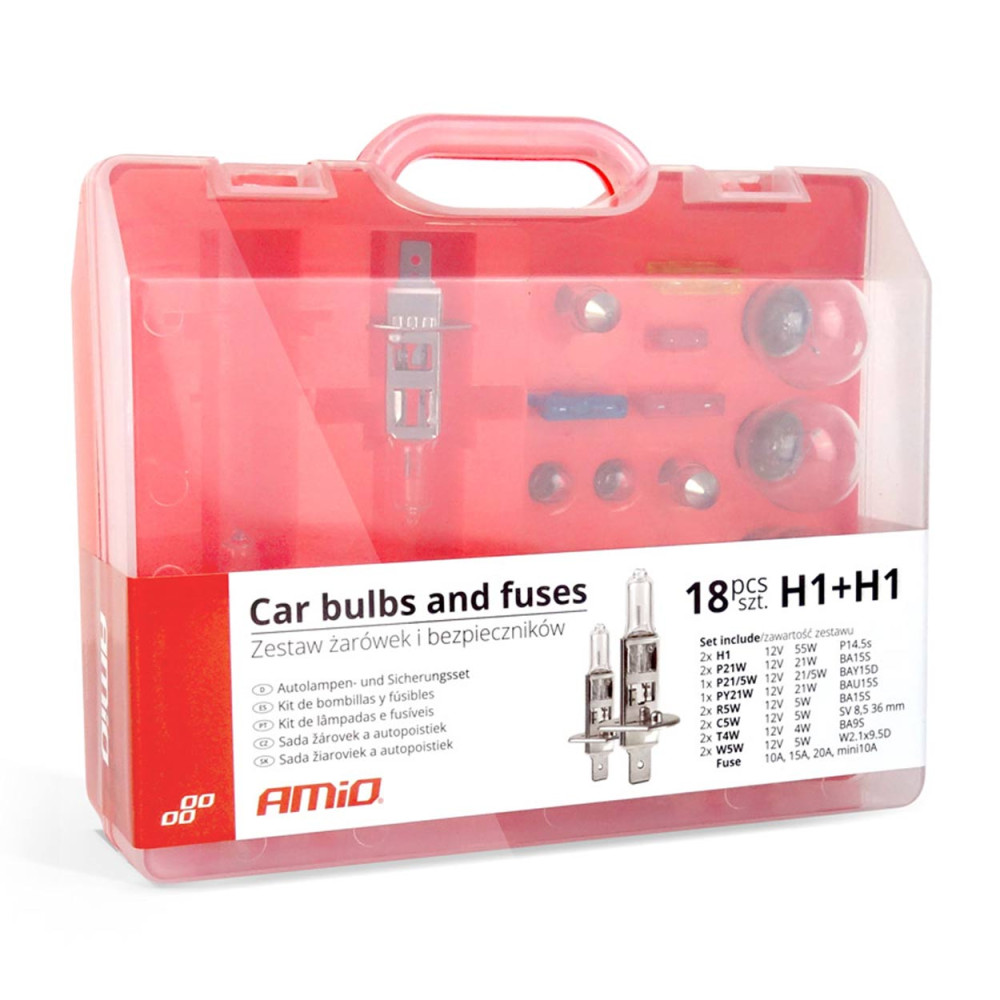 Paket med lampor och säkringar, behållare 18 st 2xh1 amio-01495 Paket med lampor och säkringar, behållare 18 st 2xh1 amio-01495